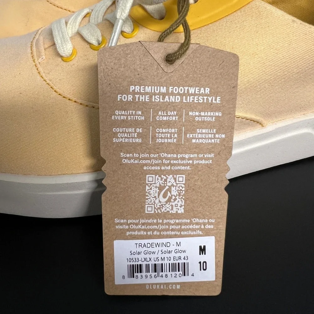 OluKai Tradewind Mens Solar Glow Yellow Canvas Sneakers 10533-LXLX Size 10 NEW